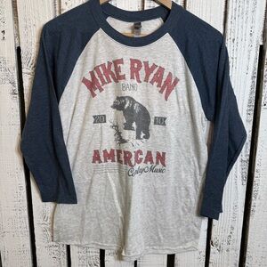 Mike Ryan Band Country Music Baseball T-shirt Longsleeve Size Small Gray & Blue